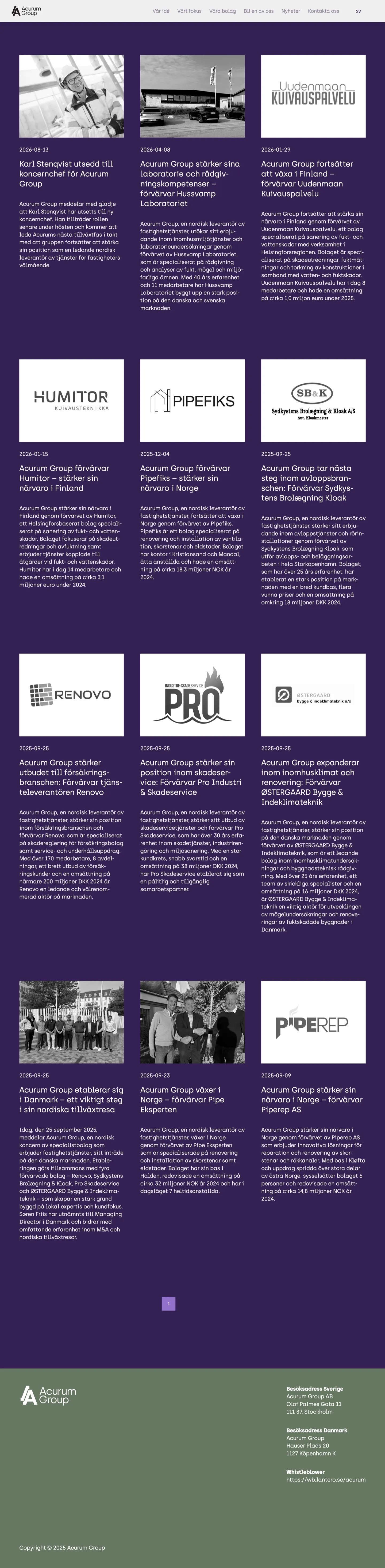 The news page, with the latest news from the group's companies