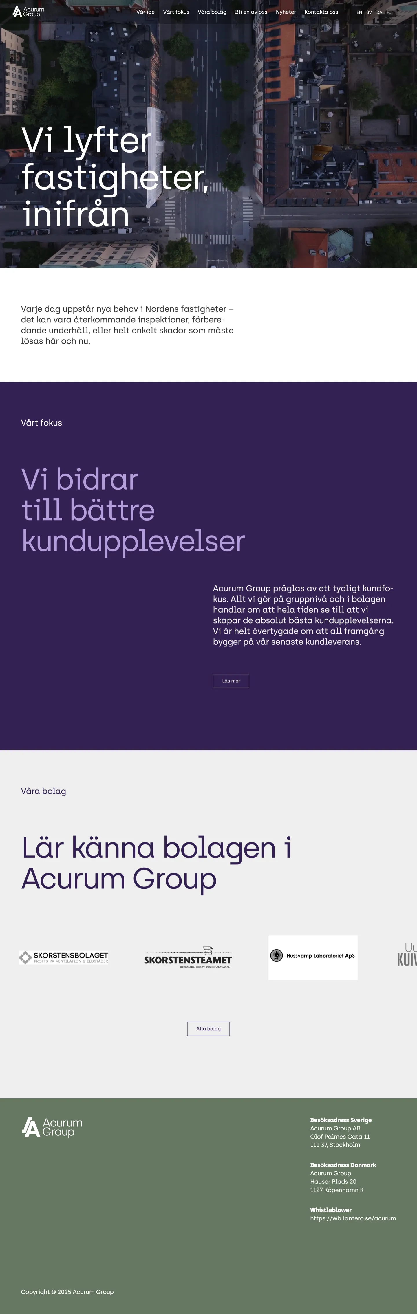 The start page, with the four languages one click away in the navigation