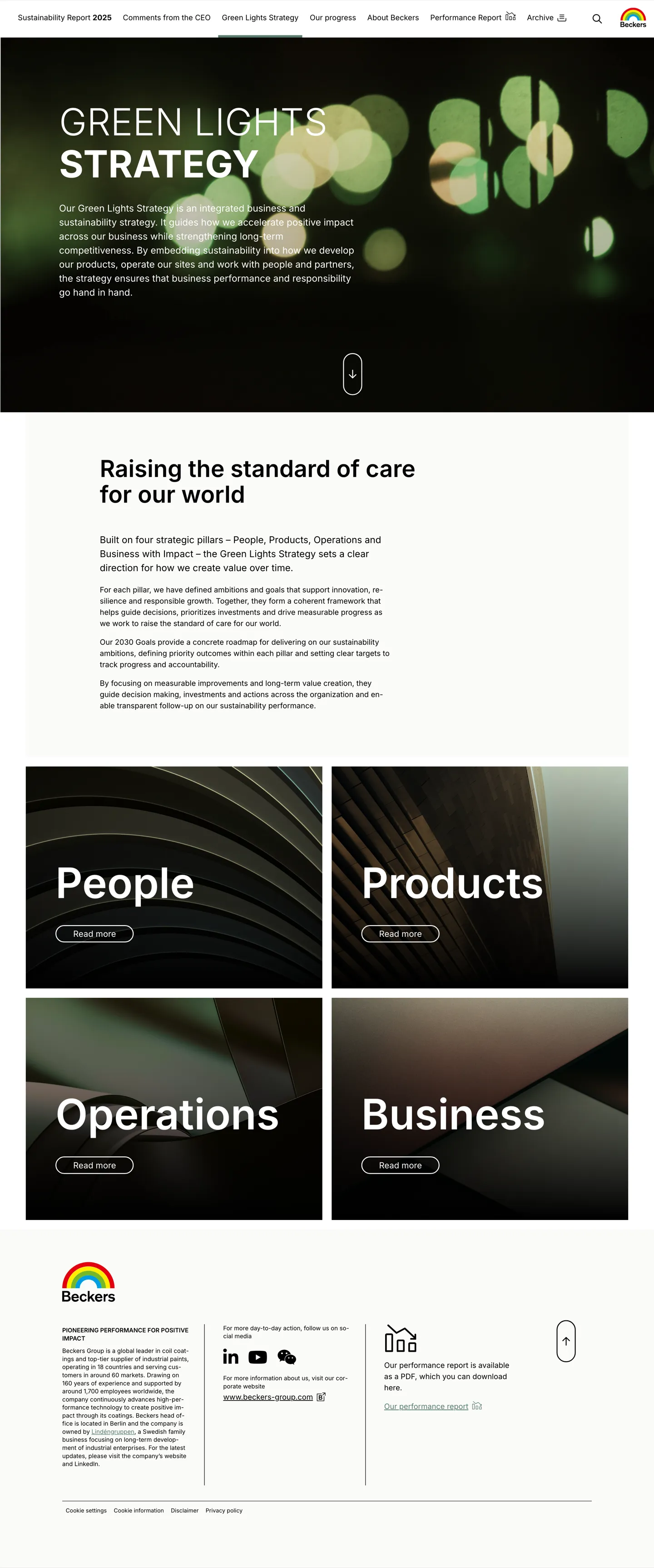 A section page that leads the reader on to People, Products, Operations and Business