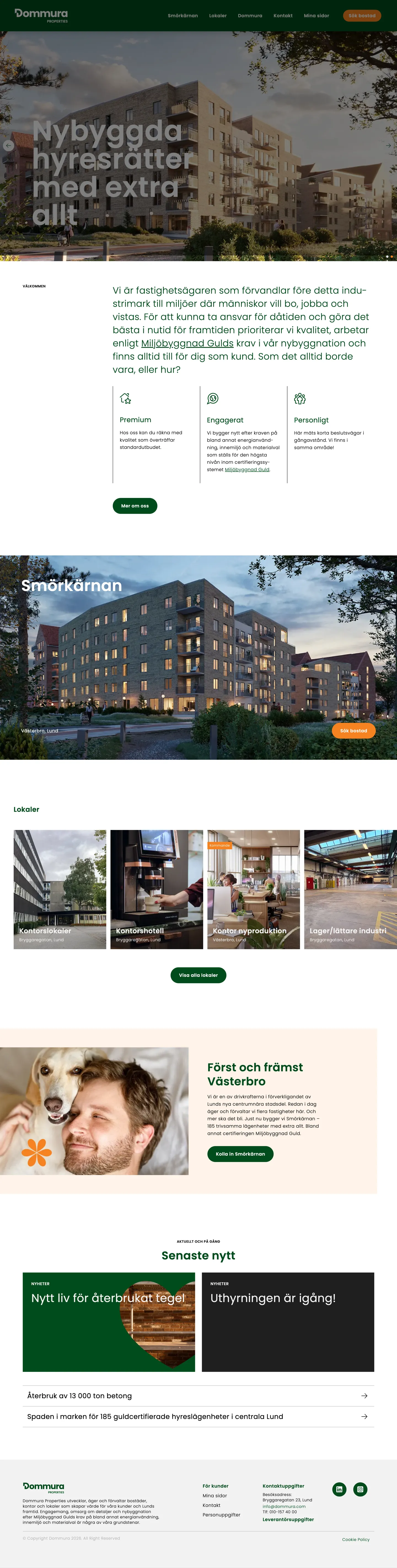 The start page: new rental apartments, the Smörkärnan project, premises for rent and the latest news
