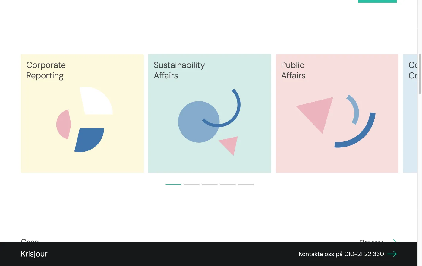 One of the site's sliders: the cards run out to the edge of the screen, with paging below
