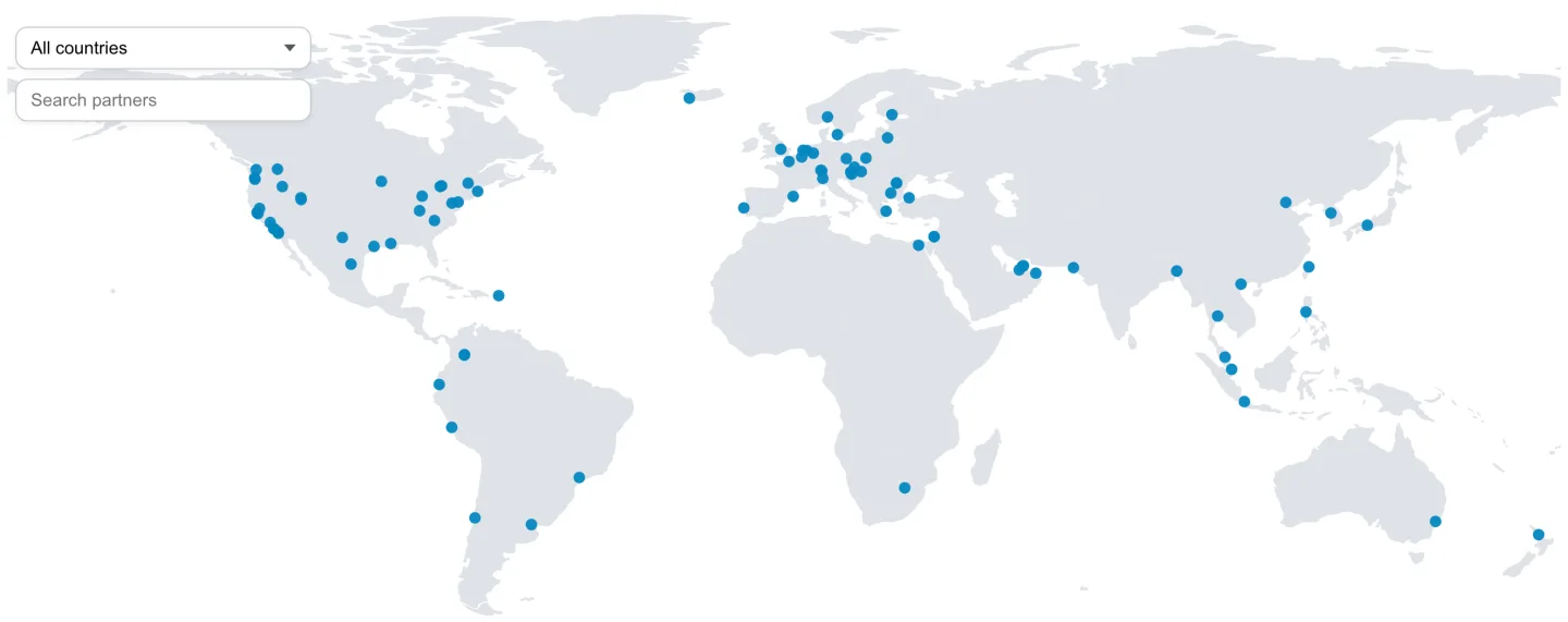 The partner map, with all partners worldwide