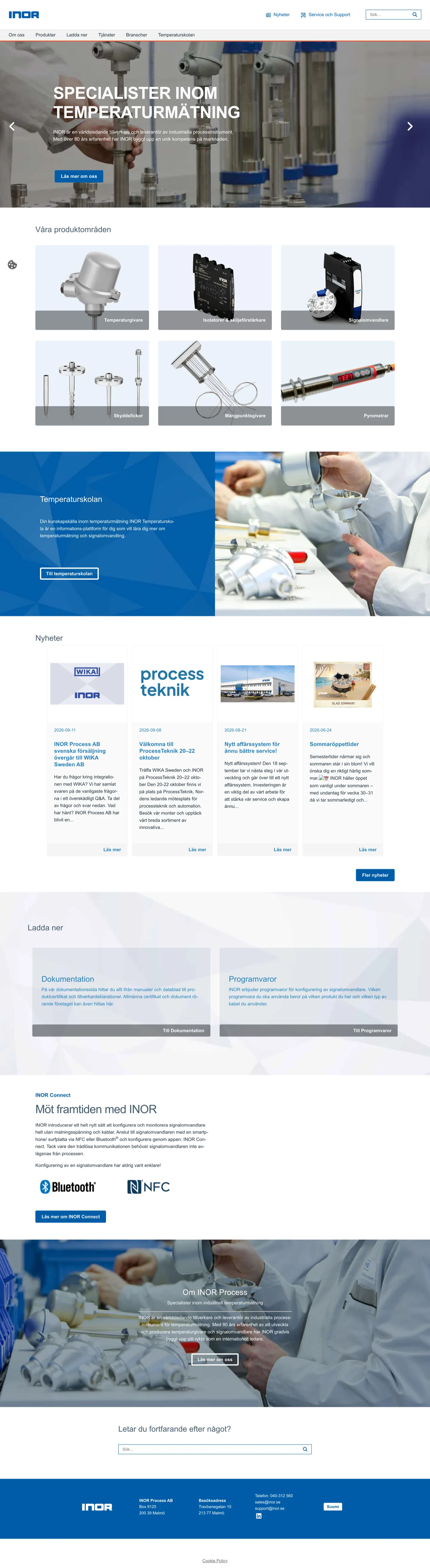The start page, with the product areas first
