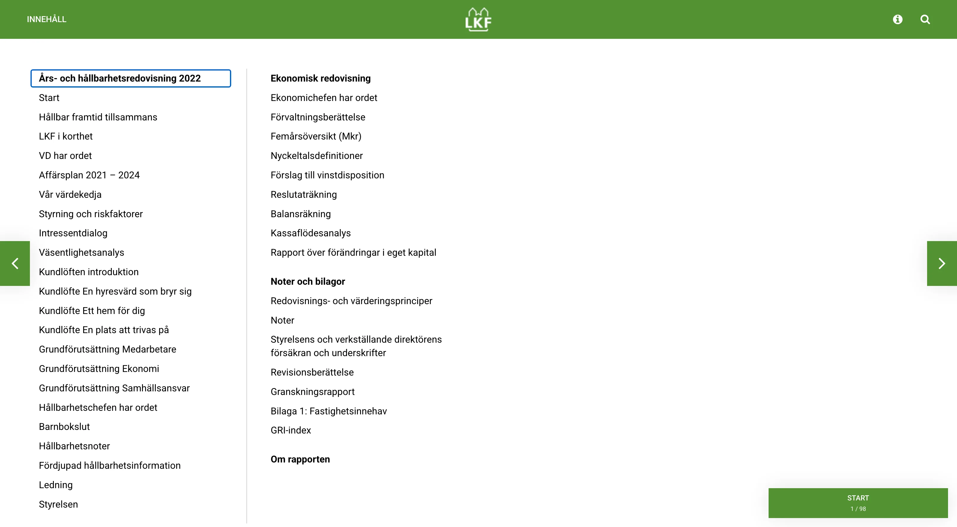 The contents menu opened with the keyboard, with a clear focus indicator