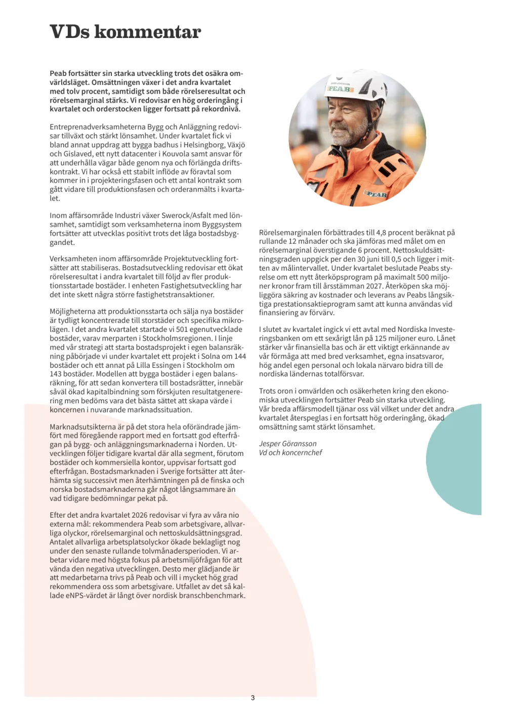 The CEO's comment: the web page and the same page in the PDF